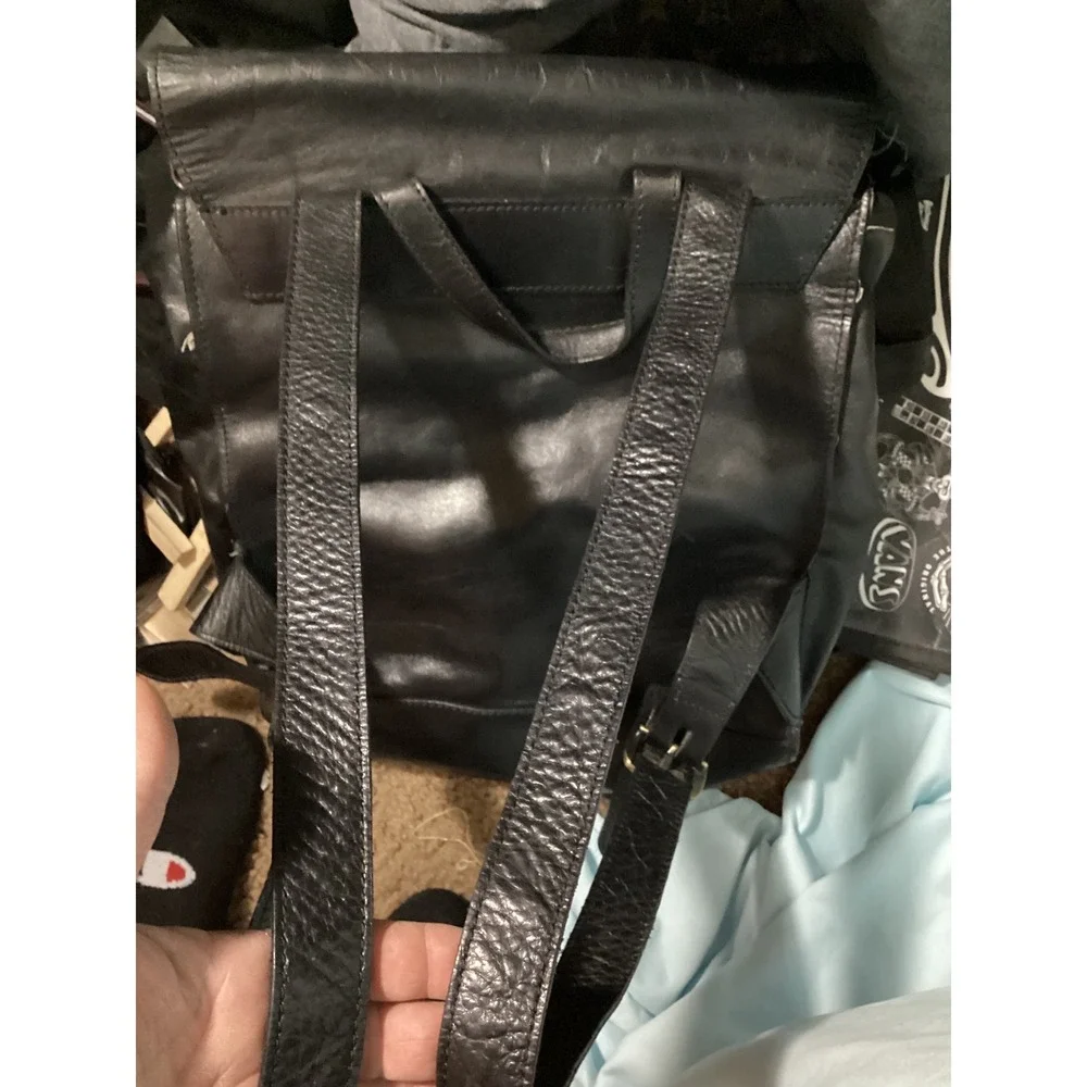 The Old Angler Italian Leather Black Backpack Flap Closure